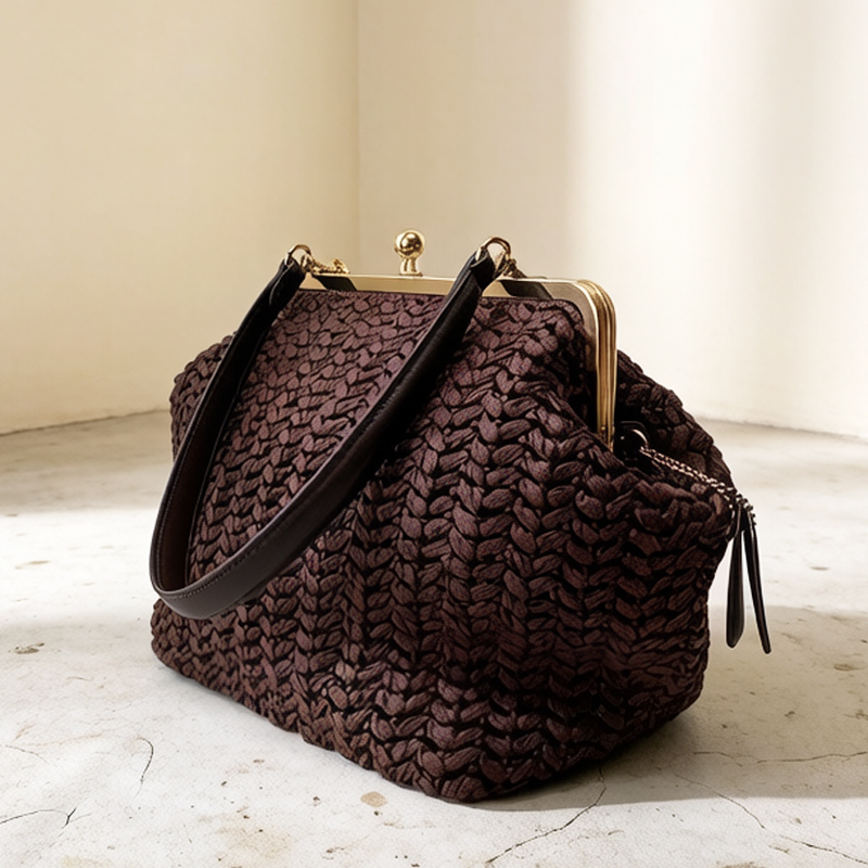 Luxury Bags Brand - Hand-Woven Kisslock Frame Shoulder Raffia Beach