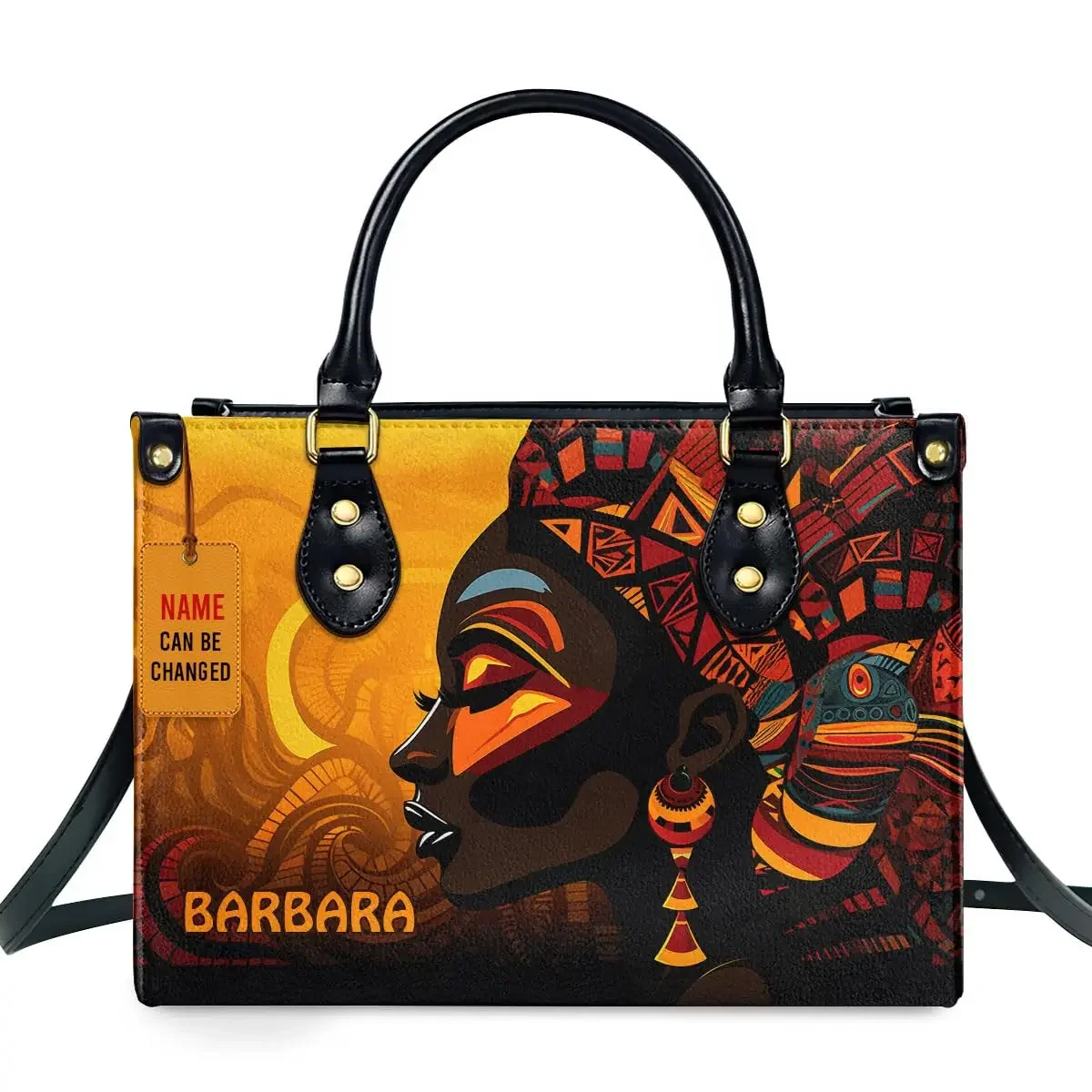 Luxury Bags Shopping - African Girl Print Leather Handbag for